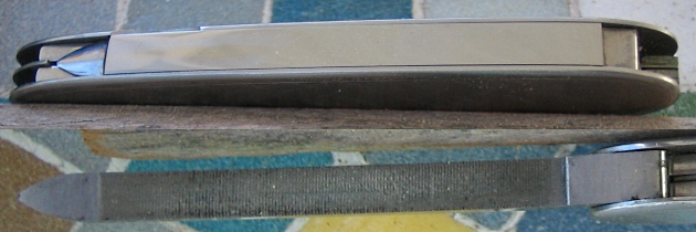 Wide Long Nail-file on an 84mm Stainless Steel Model - Closed (top), Open (bottom)