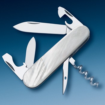金属製彫刻ナイフ型オブジェ、工芸細工、品名、劔岳登攀中をオブジェ SAKWiki | Victorinox Tourist - Mother of Pearl