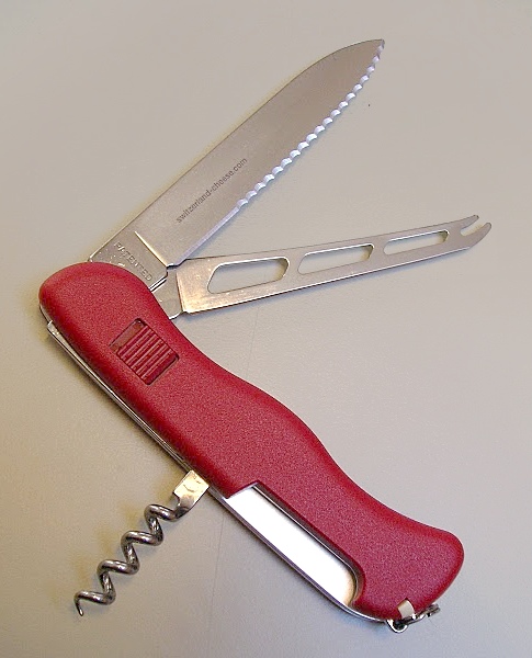 The 2010 Swiss Cheese Knife manufactured for SCM AG, a Swiss cheese marketing group, by Victorinox.  111mm Frame, 2 layers, slide-lock locking system on main-blade. Photo by: Victor7000 (MT.org), additional processing applied.