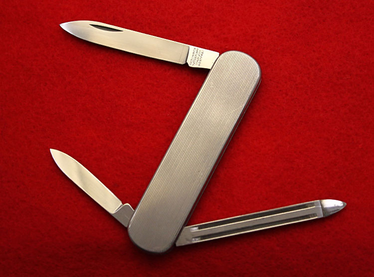 A 74mm Victorinox Prince with Stainless Steel Scales,it has the cut style nail file on the other side