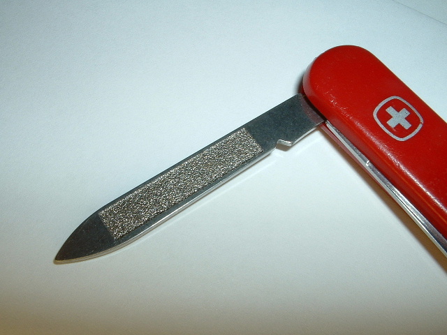 This is a nail file from a common Wenger Esquire 63mm knife.