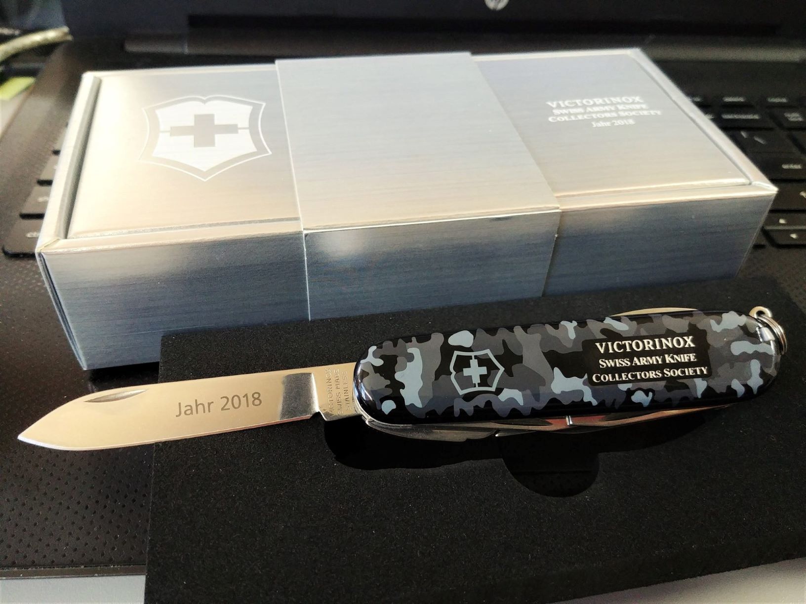 With navy camouflage scales 
Image courtesy of Cristian Antipa from 'Swiss Army Knife Collectors' on FB